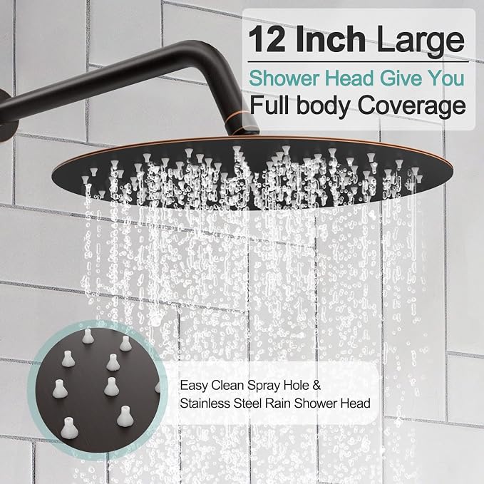 SR SUN RISE 12 Inch Oil Rubbed Bronze Shower System, Wall-Mount Adjustable - Image 4