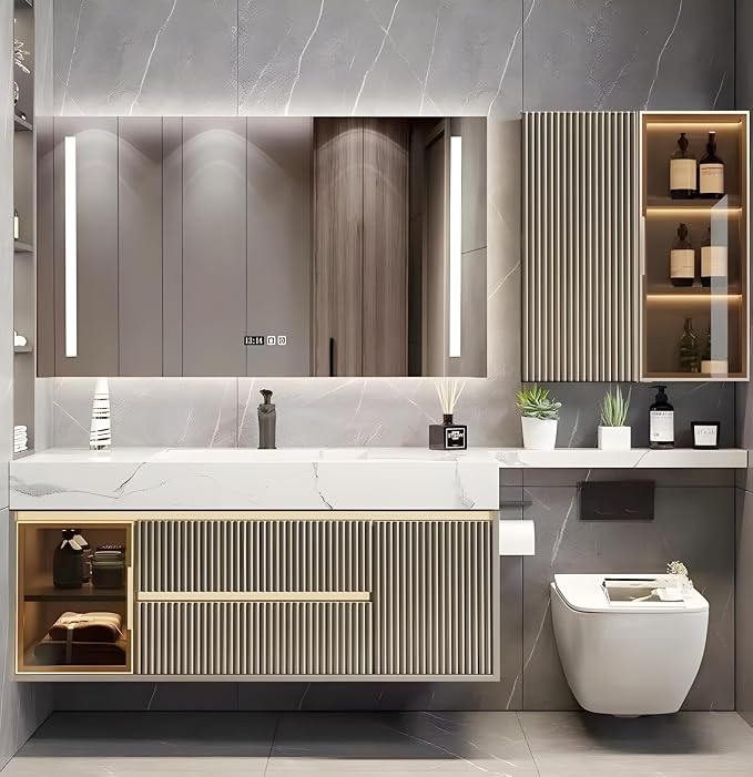 Single Sink Bathroom Vanity, Modern Bathroom Vanity Set Include Smart Defogging by LUTHXAY