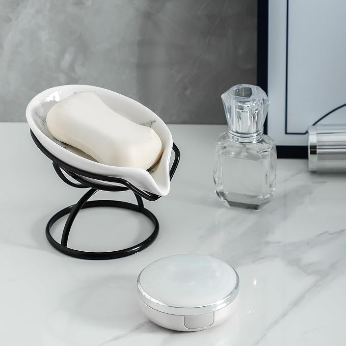 Leaf-Shaped Soap Dish – Ceramic Soap Bar Holder - Image 6