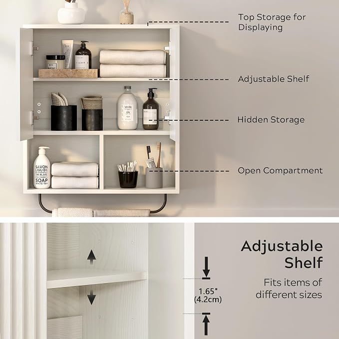 Fluted Wall Cabinet Set of 2, Wooden Bathroom Medicine Cabinet Storage - Image 4