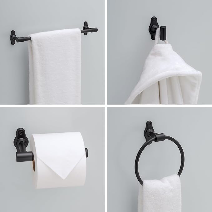 Franklin Brass Calloway 4-Piece Bathroom Set Matte Black 18" + 6" Towel Rack - Image 2