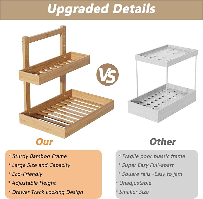 Bamboo Under Sink Organizer and Storage, 2 Tier Pull Out Cabinet Organizer - Image 5