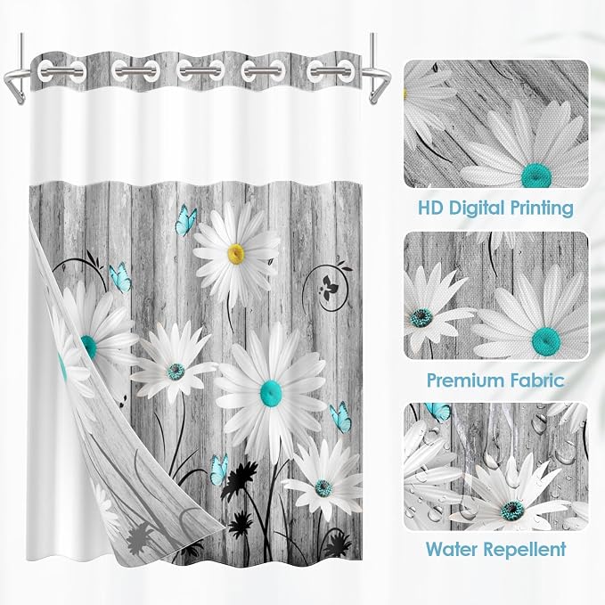 No Hook Flower Daisy Shower Curtain - Image 2