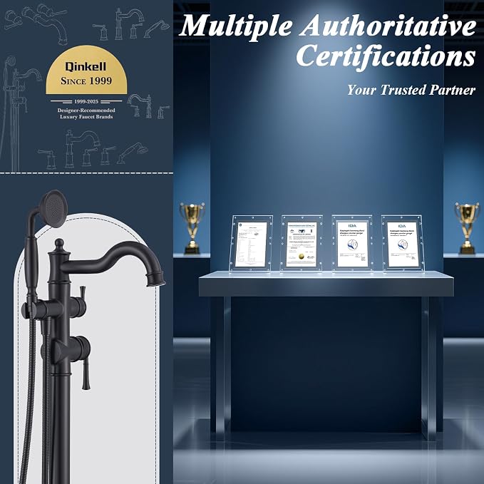Free Standing Tub Faucet, Qinkell Classic Elegant Gooseneck Freestanding - Image 8