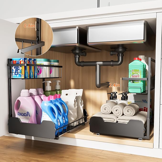 Under Sink Organizer, 2-Tier L-Shaped Pull Out Cabinet Shelf - Image 5
