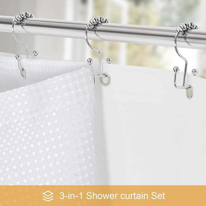 3 in 1 Extra Long Shower Curtain Set-72 W x 84 H, Waterproof Fabric - Image 2
