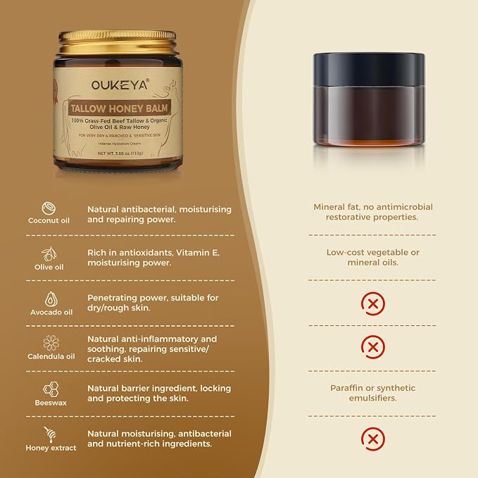 OUKEYA Beef Tallow Balm Moisturizing Cream, Natural Beef Tallow Face & Body - Image 2