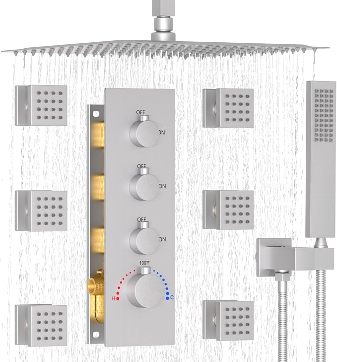 Enga Shower Jets System, 16 inch Ceiling Rainfall Shower System by Enga