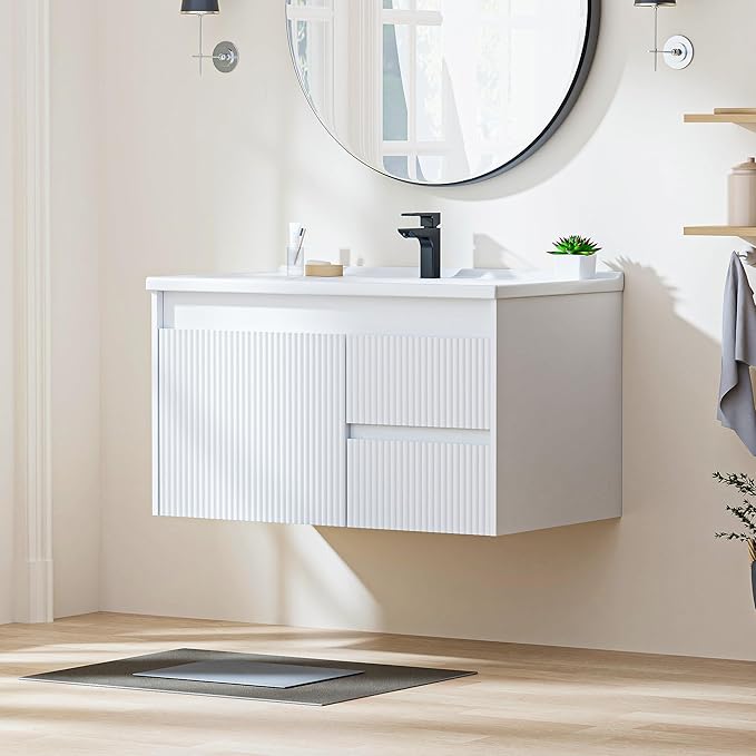 Floating Bathroom Vanity with Sink, 32 Inch Wall Mounted Bathroom Vanity with 2 by SmhxoFurniture