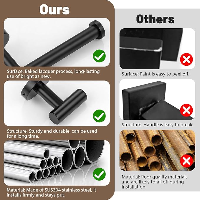 6 Pieces Matte Black Towel Bar Bathroom Hardware Set, 23.6Inch Matte Black - Image 2