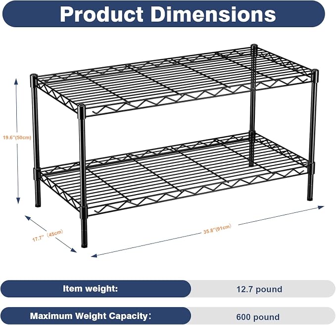 2-Tier Wire Shelving Unit, Wire Shelves Rack - Image 3