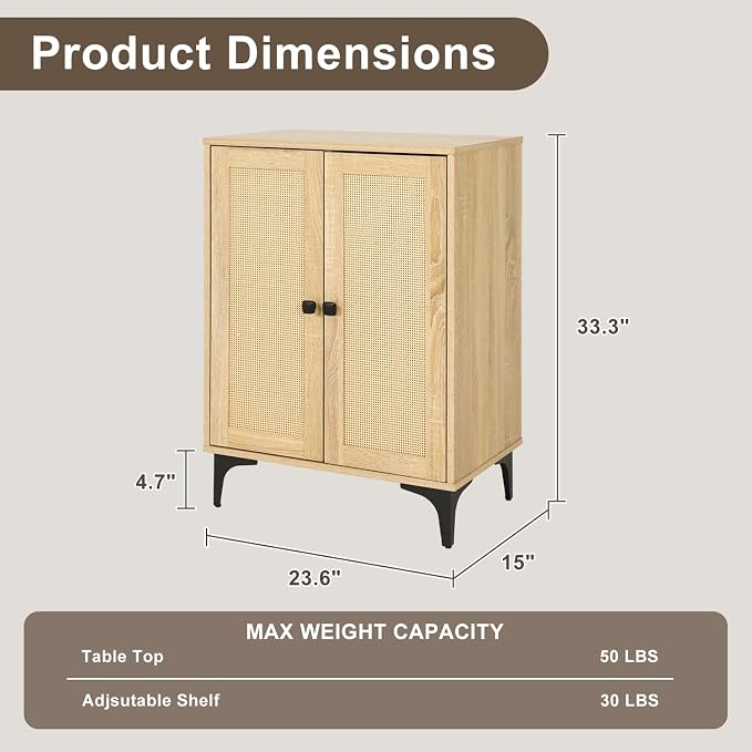 Rattan 4-Door Buffet Sideboard Storage Cabinet - Image 3