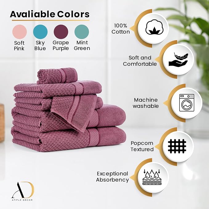 Ample Decor 100% Cotton 18 Pcs Bathroom Towel Set, Luxury Bath Towels - Image 4