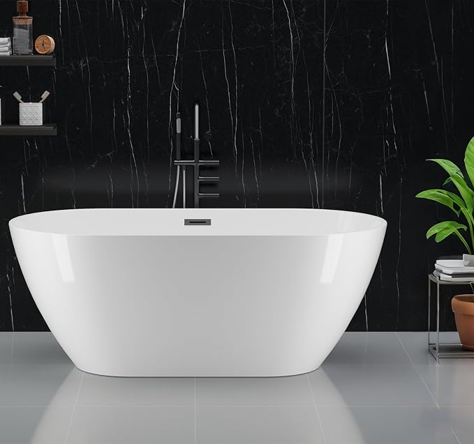 Freestanding Bathtubs 59 inch Acrylic Stand Alone Tub – White Finish by Homfan