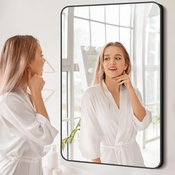 BONEWEI 30x48 inch Bathroom Mirror, Wall Mounted Bathroom Frame Vanity Mirror - Image 7