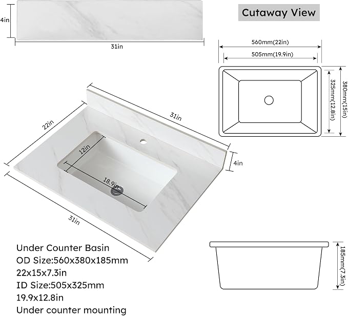Montary 31"x 22" Bathroom Vanity Top - Image 7