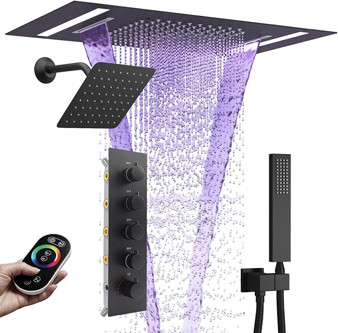 Dual Rain Shower Head Thermostatic Luxury Spa Shower System And Ceiling Mount by NPYSVSSS