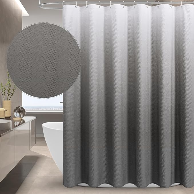 Gibelle Ombre Grey Shower Curtain, 3D Embossed Textured Herringbone Fabric by Gibelle