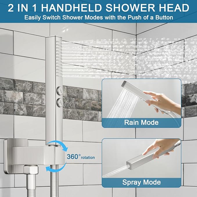 Shower Faucet Set Brushed Nickel Shower System, Ceiling Mount 12 Inch Shower - Image 6