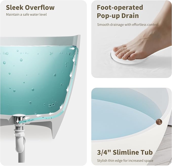 Abruzzo 59" Small Freestanding Bathtub Solid Surface - Image 7