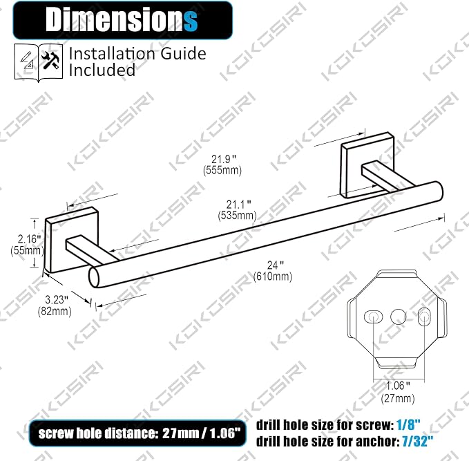 KOKOSIRI Bath Towel Bar Bathroom Towel Holder - Image 2