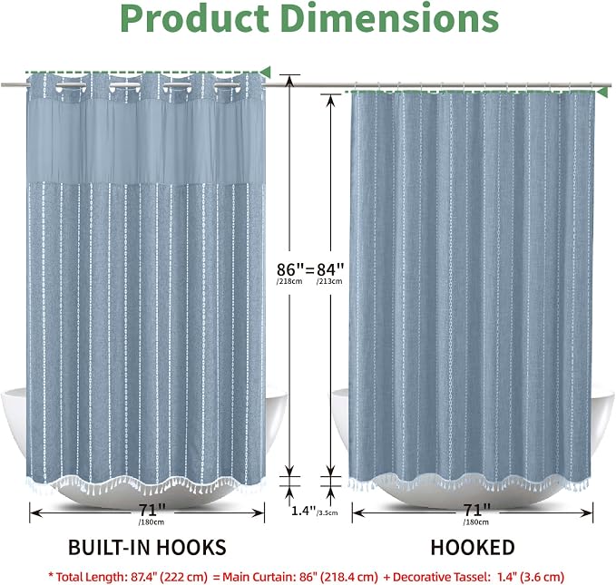 No Hook Extra Long Shower Curtain Set - Image 7