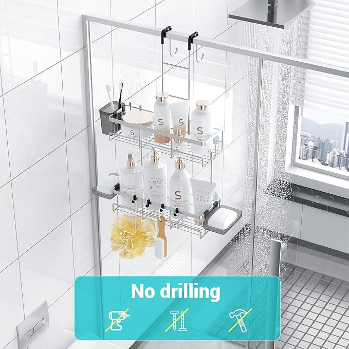 Over the Door Hanging Shower Caddy: Rustproof Hanging Organizer over the Door - Image 5