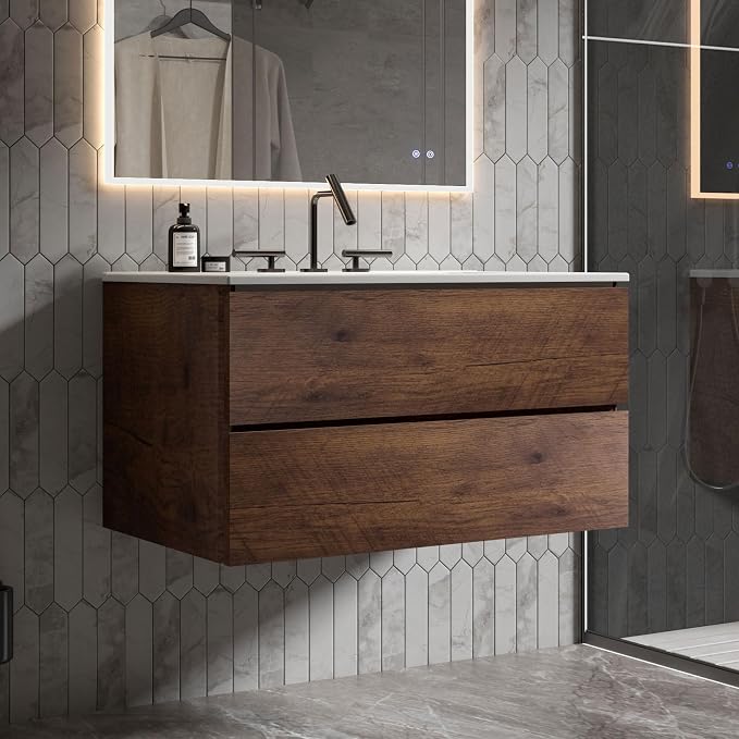 36" Bathroom Vanity with Sink, Modern Floating Vanity with Double Soft Closing by LittleTulip