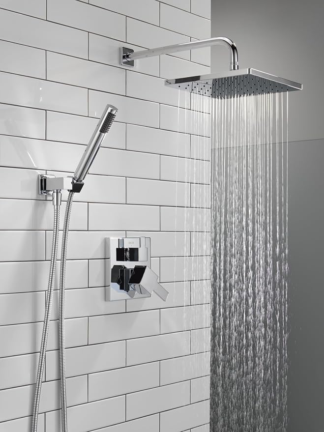 Delta Modern 14 Series Square Rain Shower System Faucet Set, Rainfall Chrome - Image 2