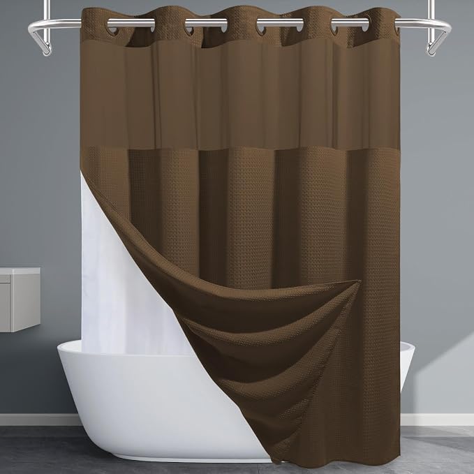 Brown No Hook Shower Curtain by EUTXL