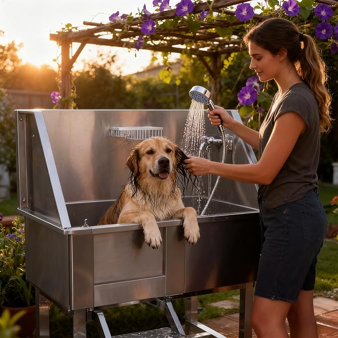 Dog Grooming Tub 38inch Stainless Steel Dog Bathing Station - Image 2