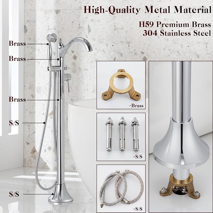Free Standing Tub Faucet, Classic Freestanding Bathtub Faucet - Image 3