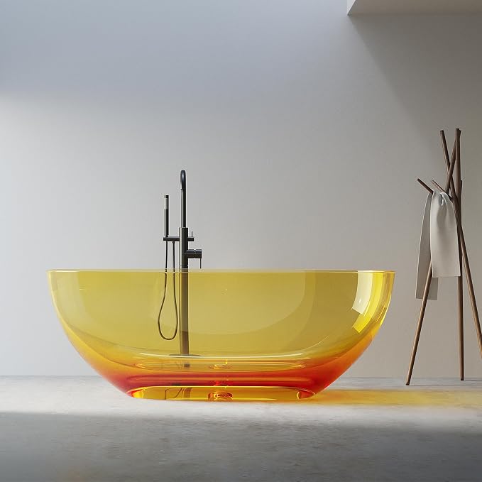 Solid Surface Freestanding Bathtub 61", Modern Oval Shape Soaking Tub, Stone by MEDUNJESS