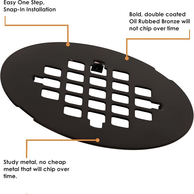4 ¼” Oil Rubbed Bronze Snap-in Shower Drain Cover - Image 2