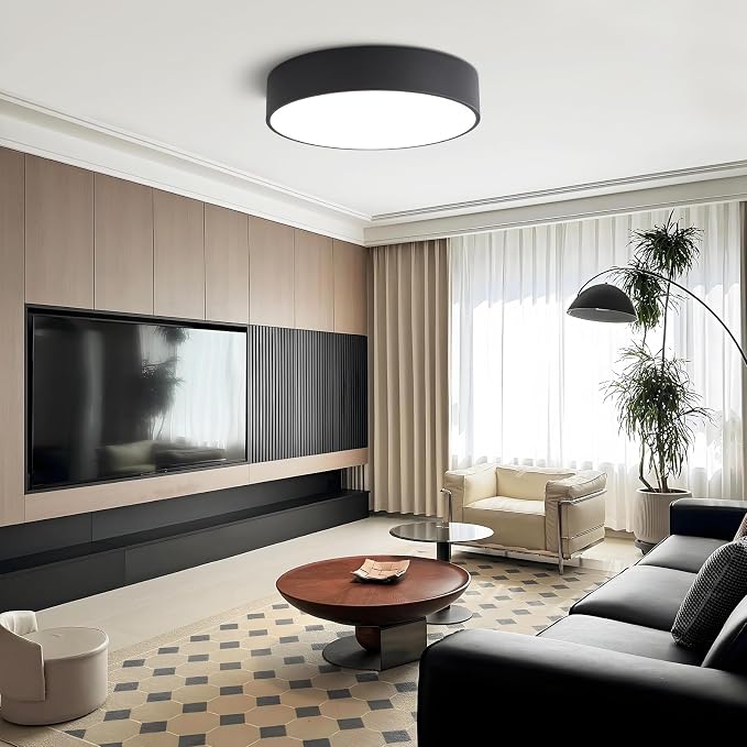 Modern Dimmable Round Black LED Large Flush Mount Ceiling Light Fixture - Image 8