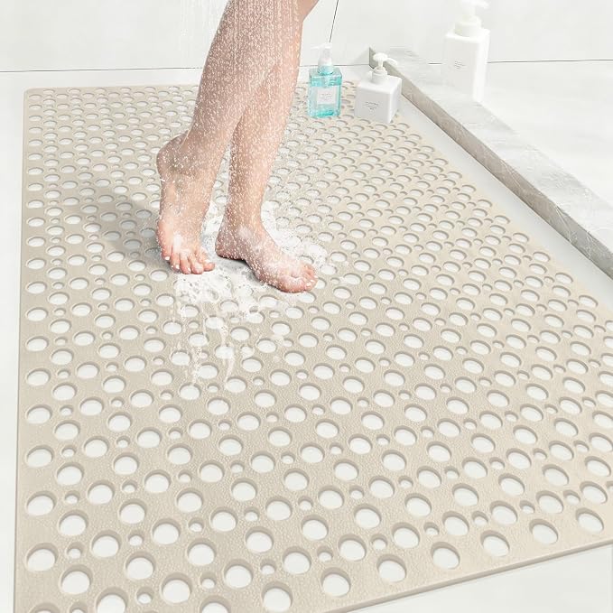 Anti Slip Shower Mat with Suction Cups, 31.5x47.2 Inch Quick Drain TPE Non Slip by EIVINJE