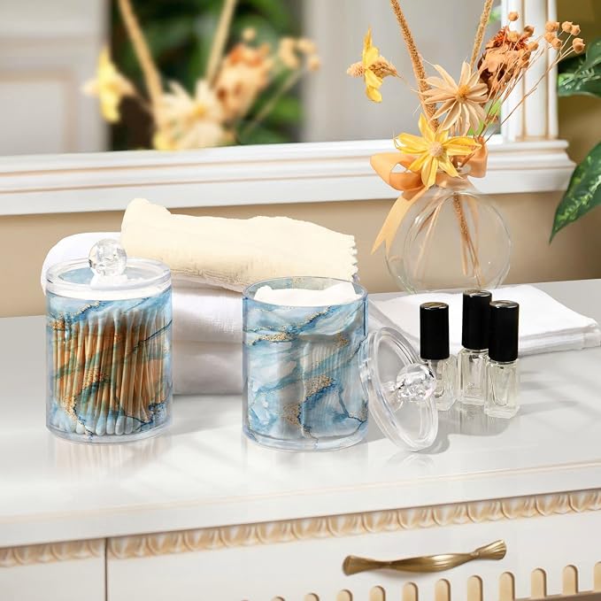 MNSRUU 2 Pack Qtip Holder Organizer Dispenser Sky Blue Marble Bathroom Storage - Image 7