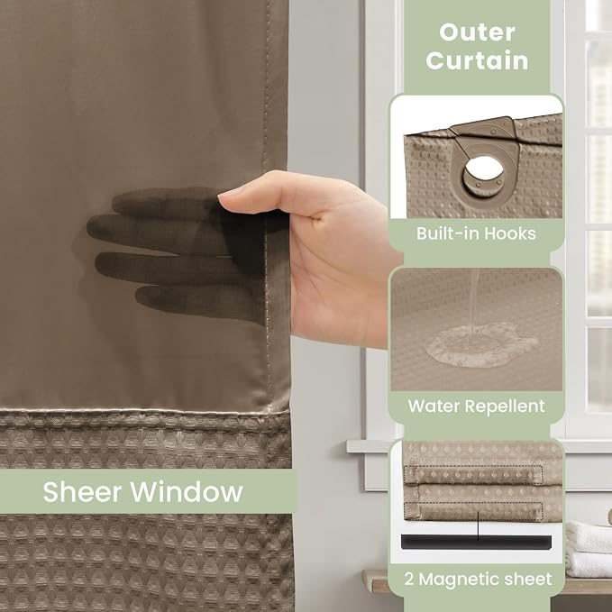 Inhousolu Long No Hook Shower Curtain - Image 4