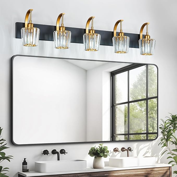 Modern Bathroom Vanity Light, 5-Light Black Gold Wall Sconce - Image 3