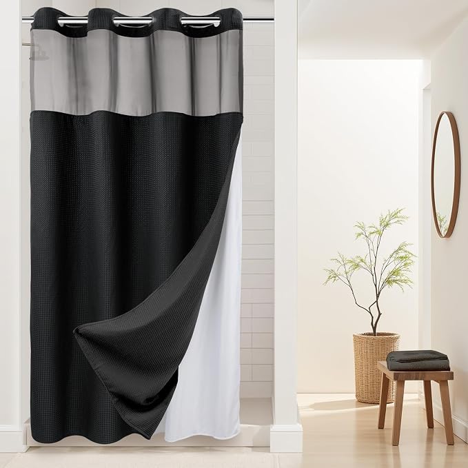 River Dream Heavyweight No Hooks Required Dotted Waffle Weave Shower Curtain by RiverDream