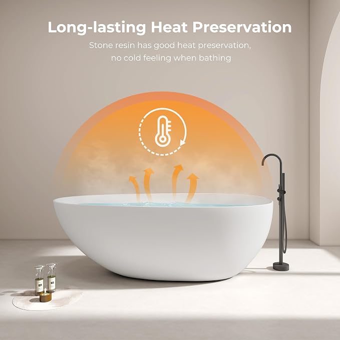 Premium 67'' Solid Surface Freestanding Bathtub, Upgraded Oval Shape Stone - Image 6