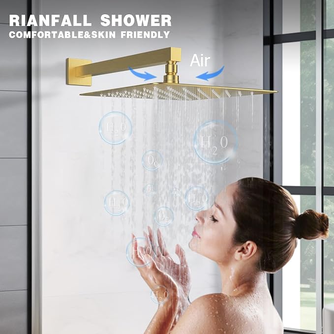 Brushed Gold Shower System, STARBATH 12 inch Rainfall Shower Head - Image 3