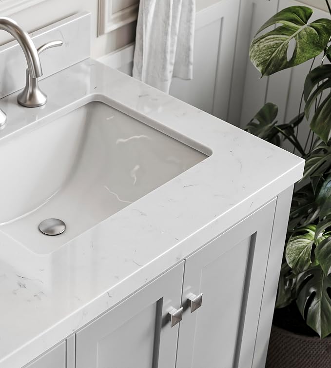 ARIEL Cambridge 60 Inch Grey Bathroom Vanity Double Sink, Solid Wood, Carrara - Image 7