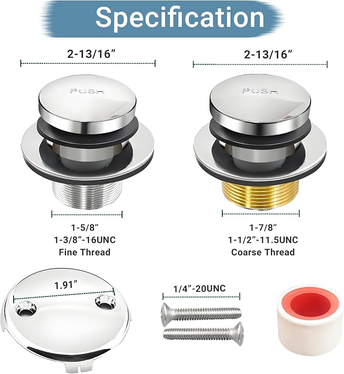 Tub Stopper Bathtub Drain Kit, Metal Tip-Toe Trim Kit - Image 2