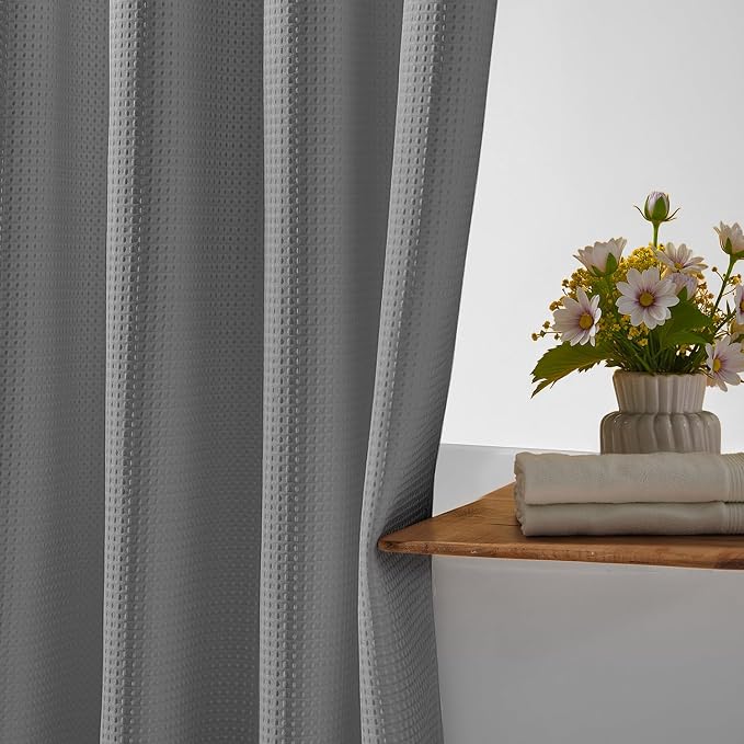 River Dream Heavyweight Grey No Hooks Required Dotted Waffle Weave Shower - Image 7
