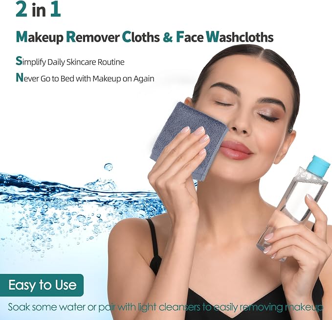 Wash Cloths 6 Pack, Reusable Makeup Remover Cloths, Super Soft and Gentle Face - Image 2