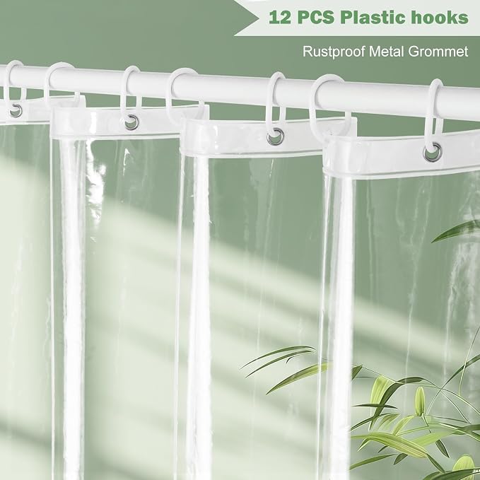 UFRIDAY 96 inches Shower Curtain Liner Long Clear, Waterproof PEVA, Metal - Image 3