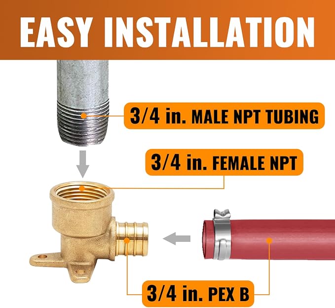 SUNGATOR 6-Pack 3/4" Pex Drop Ear Elbow, No Lead Brass, 3/4 Inch Pex Fittings - Image 3