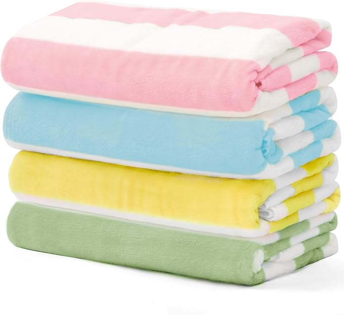 Touchat 4 Pack Cabana Stripe 250GSM Polyester Lightweight Quick-Dry Beach Towel - Image 9