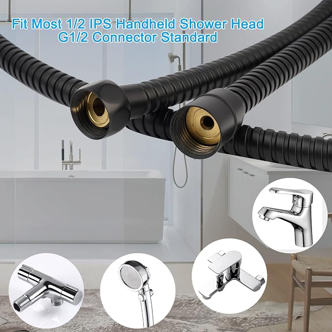 Hibbent All Metal Shower Hose, 59 Inch Stainless Steel Extra Long Bathroom - Image 2
